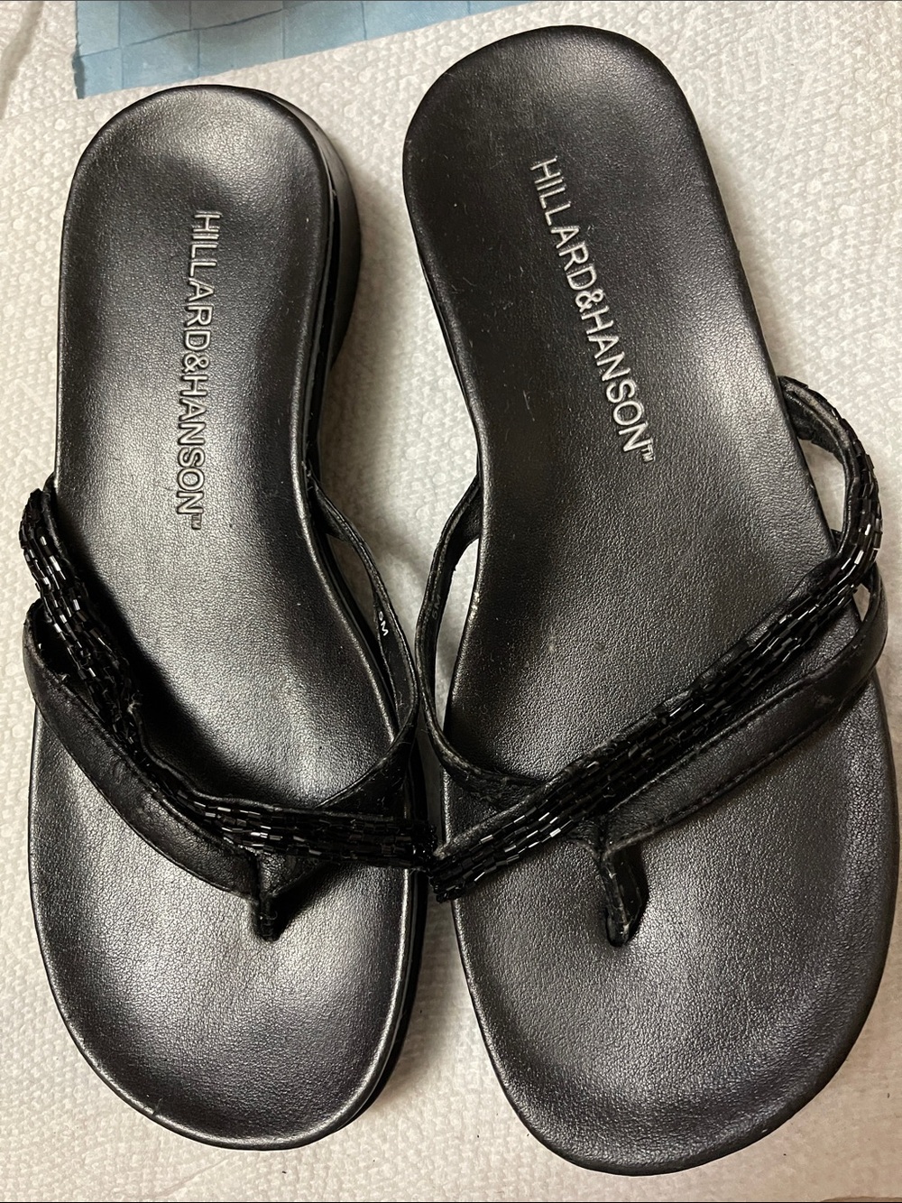 Hillard & Hanson Black Beaded Thong Sandals